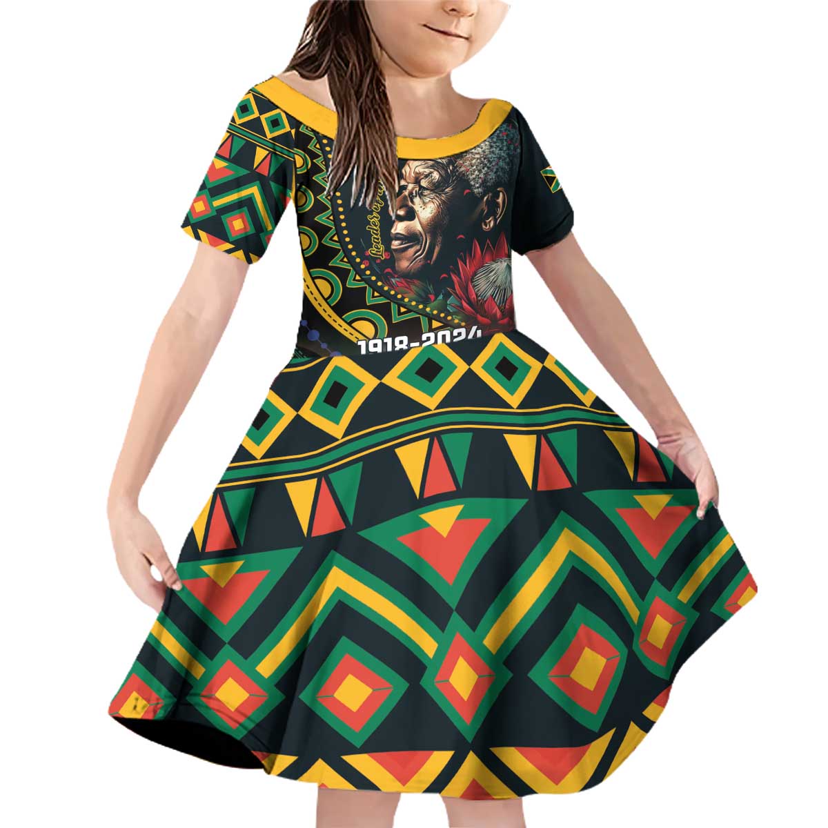 Nelson Mandela Birthday Family Matching Off Shoulder Short Dress and Hawaiian Shirt Leader of the Nation - Wonder Print Shop