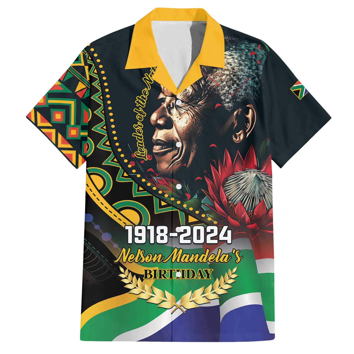 Nelson Mandela Birthday Family Matching Off Shoulder Short Dress and Hawaiian Shirt Leader of the Nation - Wonder Print Shop