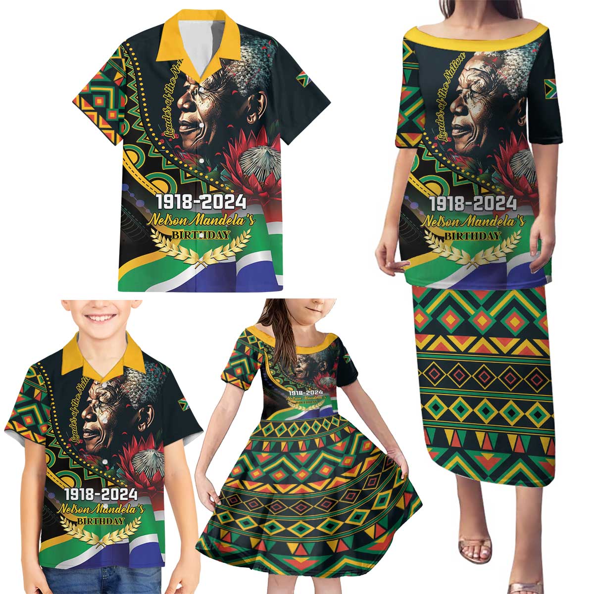 Nelson Mandela Birthday Family Matching Puletasi and Hawaiian Shirt Leader of the Nation - Wonder Print Shop