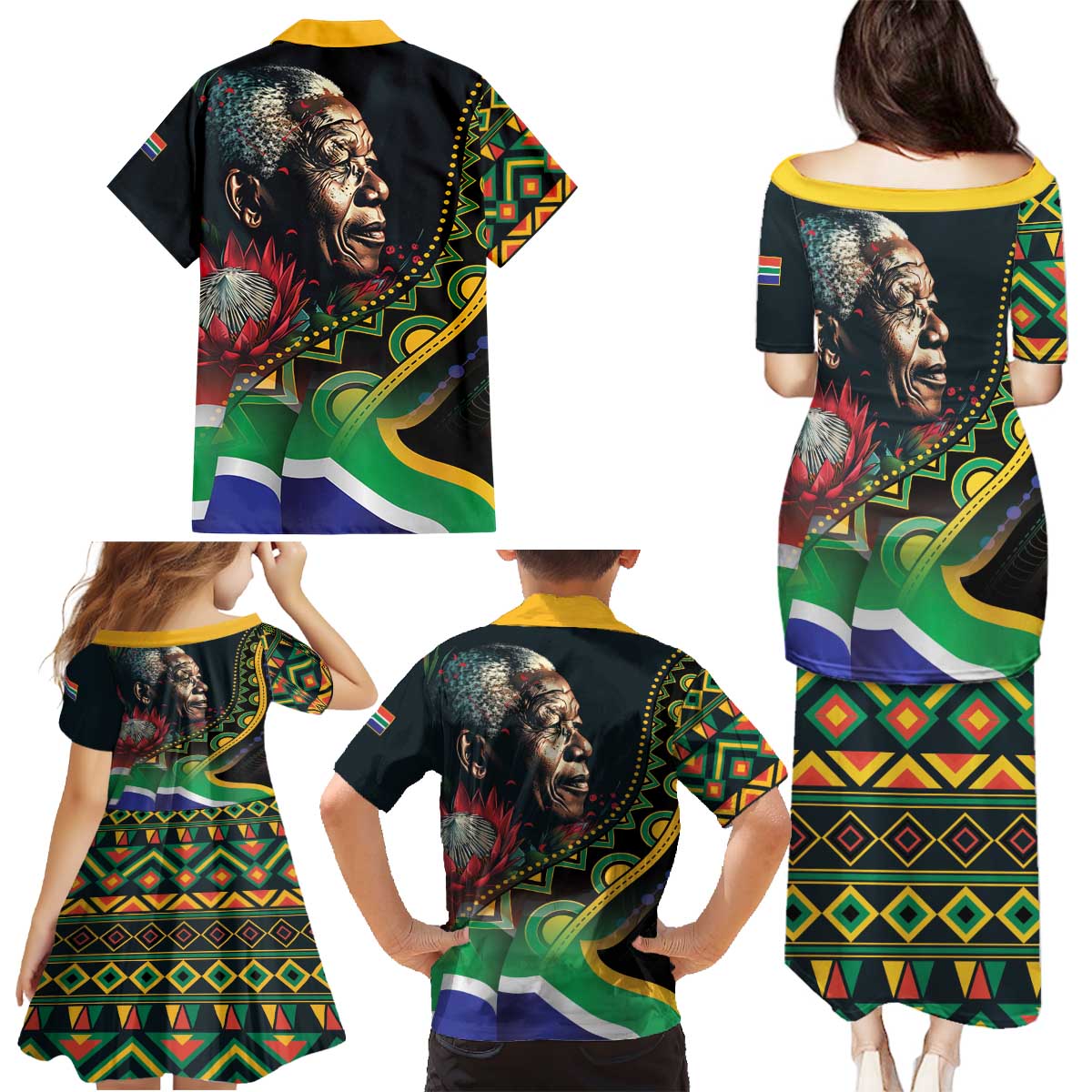 Nelson Mandela Birthday Family Matching Puletasi and Hawaiian Shirt Leader of the Nation - Wonder Print Shop
