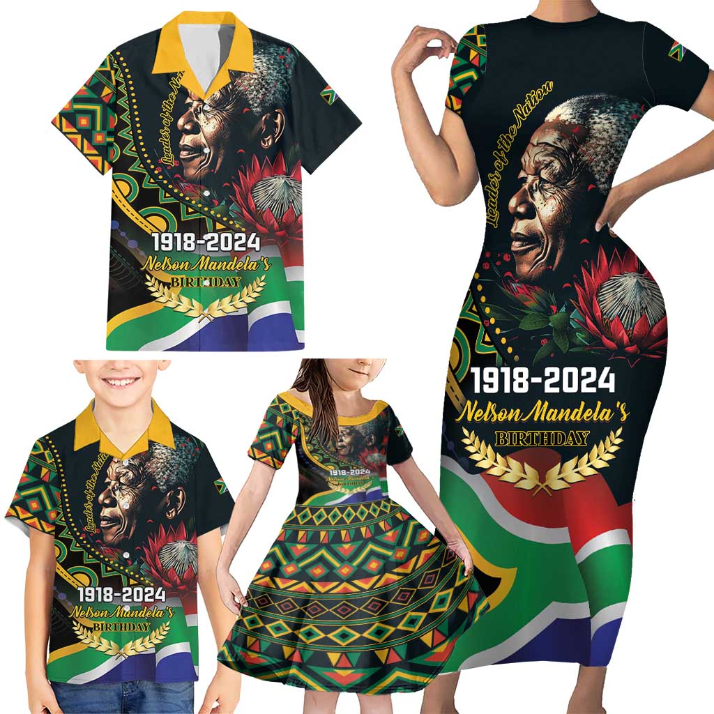 Nelson Mandela Birthday Family Matching Short Sleeve Bodycon Dress and Hawaiian Shirt Leader of the Nation - Wonder Print Shop