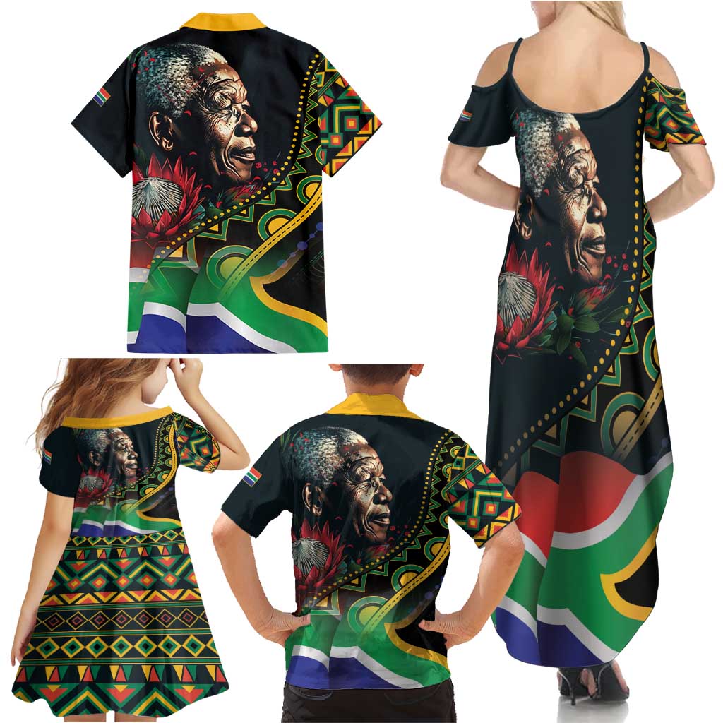 Nelson Mandela Birthday Family Matching Summer Maxi Dress and Hawaiian Shirt Leader of the Nation - Wonder Print Shop