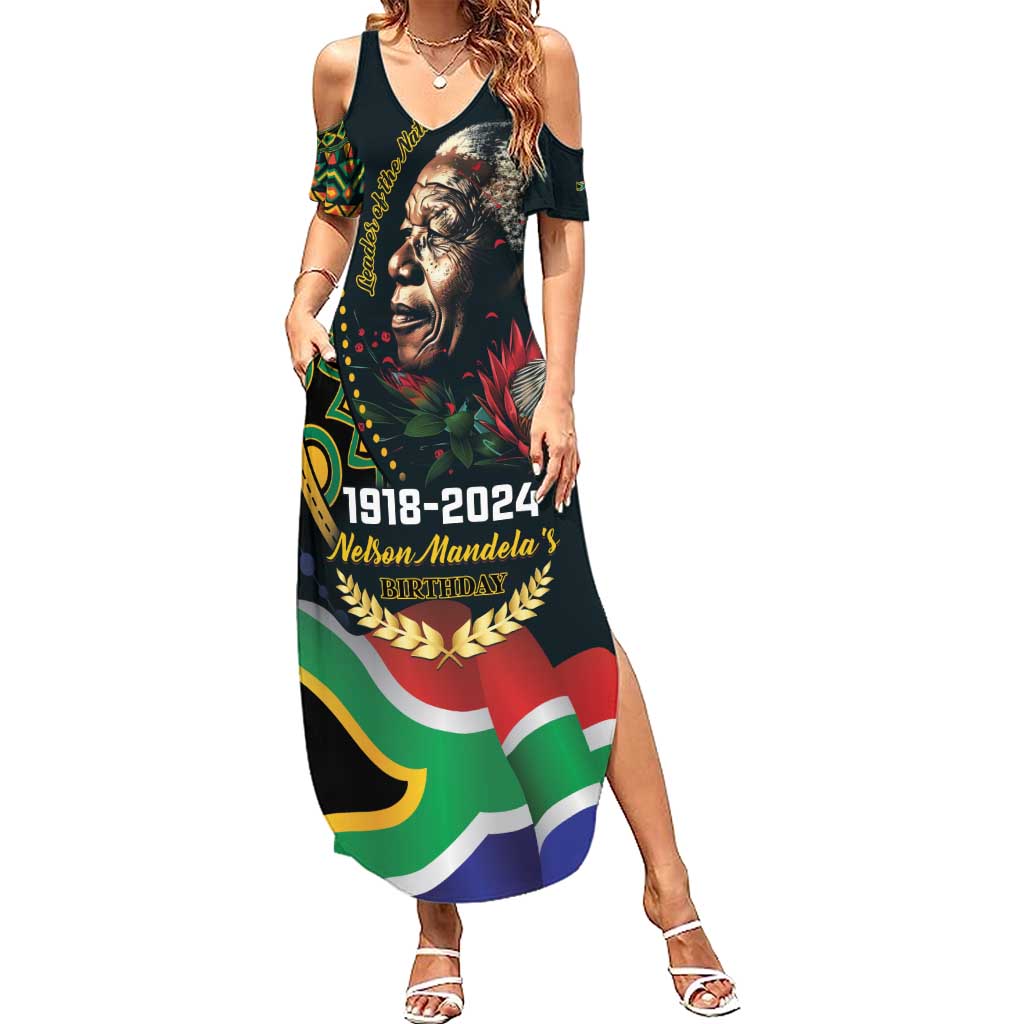 Nelson Mandela Birthday Family Matching Summer Maxi Dress and Hawaiian Shirt Leader of the Nation - Wonder Print Shop