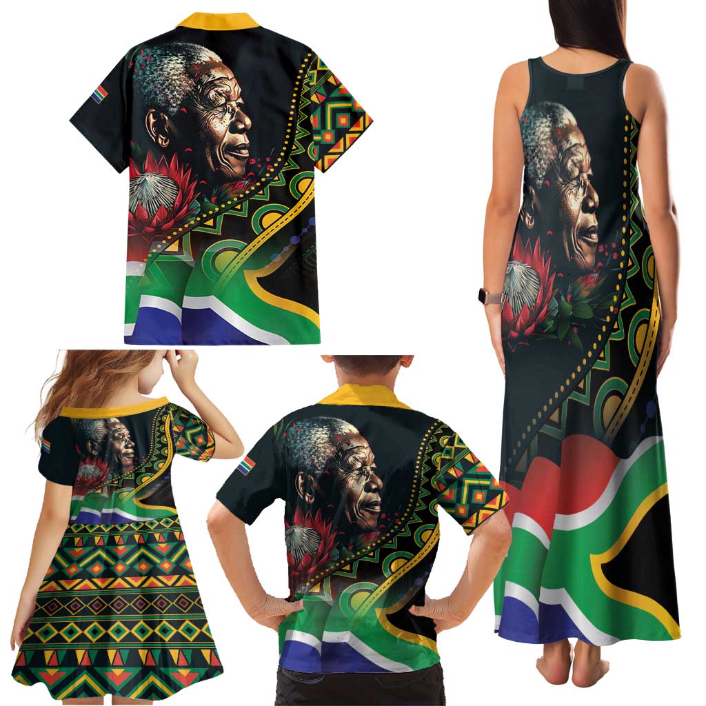 Nelson Mandela Birthday Family Matching Tank Maxi Dress and Hawaiian Shirt Leader of the Nation - Wonder Print Shop