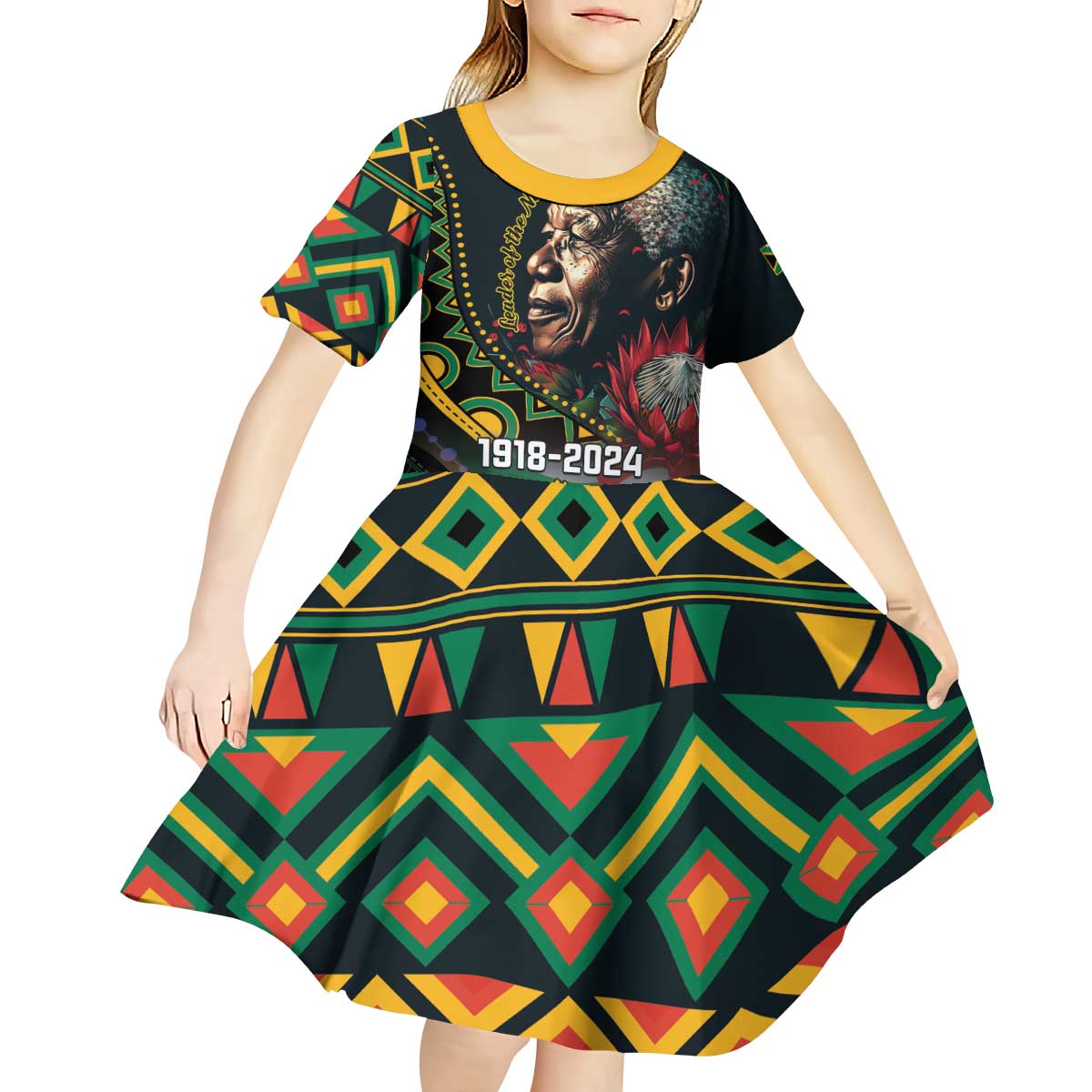 Nelson Mandela Birthday Kid Short Sleeve Dress Leader of the Nation - Wonder Print Shop