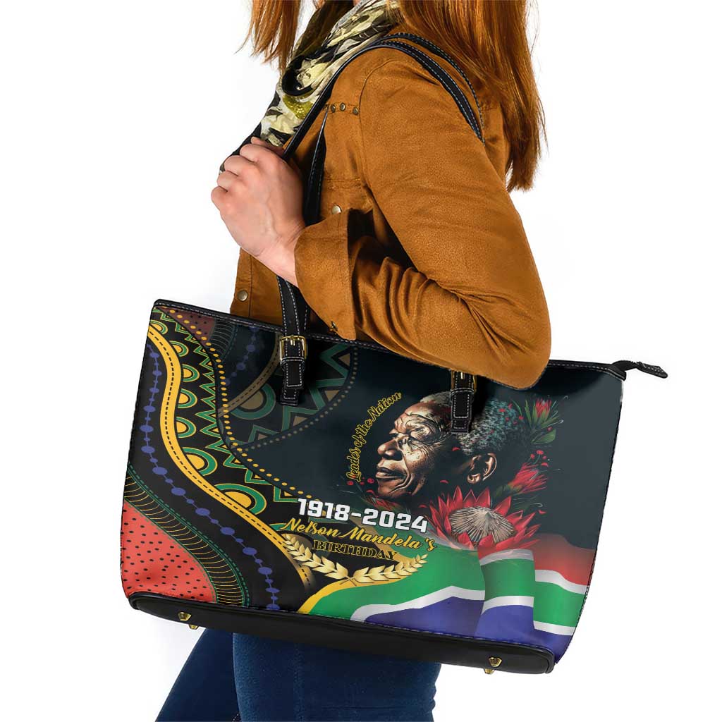 Nelson Mandela Birthday Leather Tote Bag Leader of the Nation - Wonder Print Shop