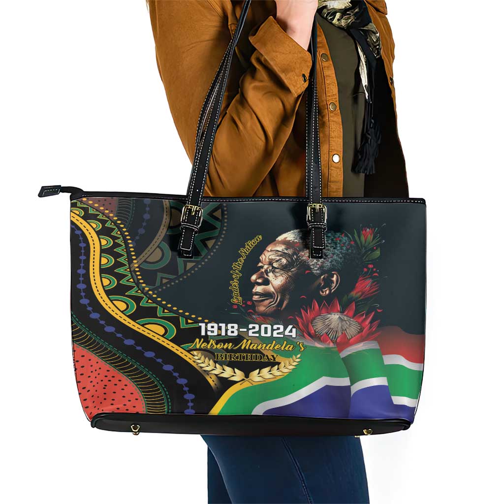 Nelson Mandela Birthday Leather Tote Bag Leader of the Nation - Wonder Print Shop