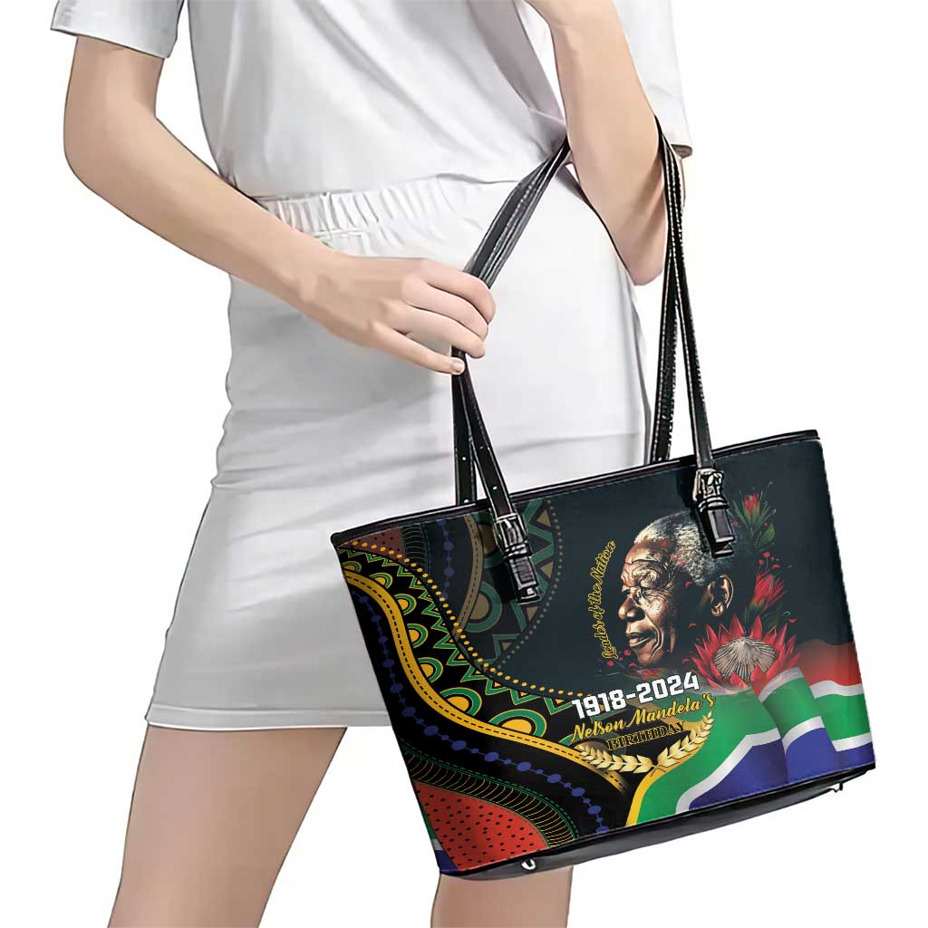 Nelson Mandela Birthday Leather Tote Bag Leader of the Nation - Wonder Print Shop