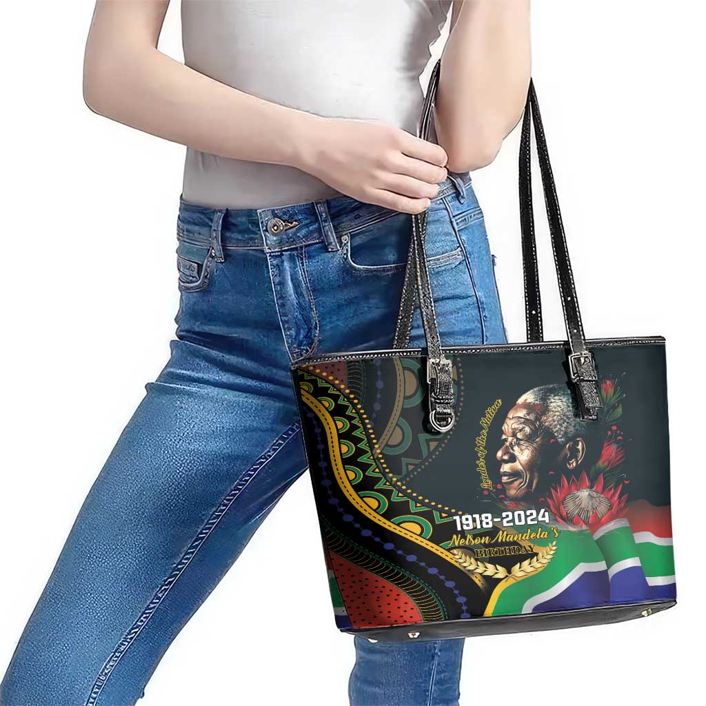 Nelson Mandela Birthday Leather Tote Bag Leader of the Nation - Wonder Print Shop