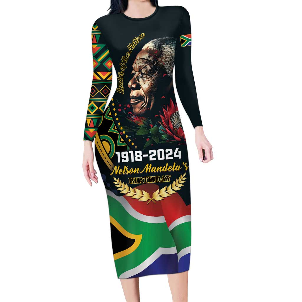 Nelson Mandela Birthday Long Sleeve Bodycon Dress Leader of the Nation - Wonder Print Shop