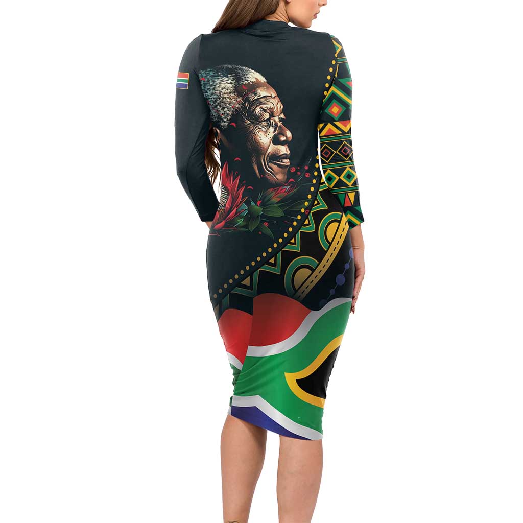 Nelson Mandela Birthday Long Sleeve Bodycon Dress Leader of the Nation - Wonder Print Shop