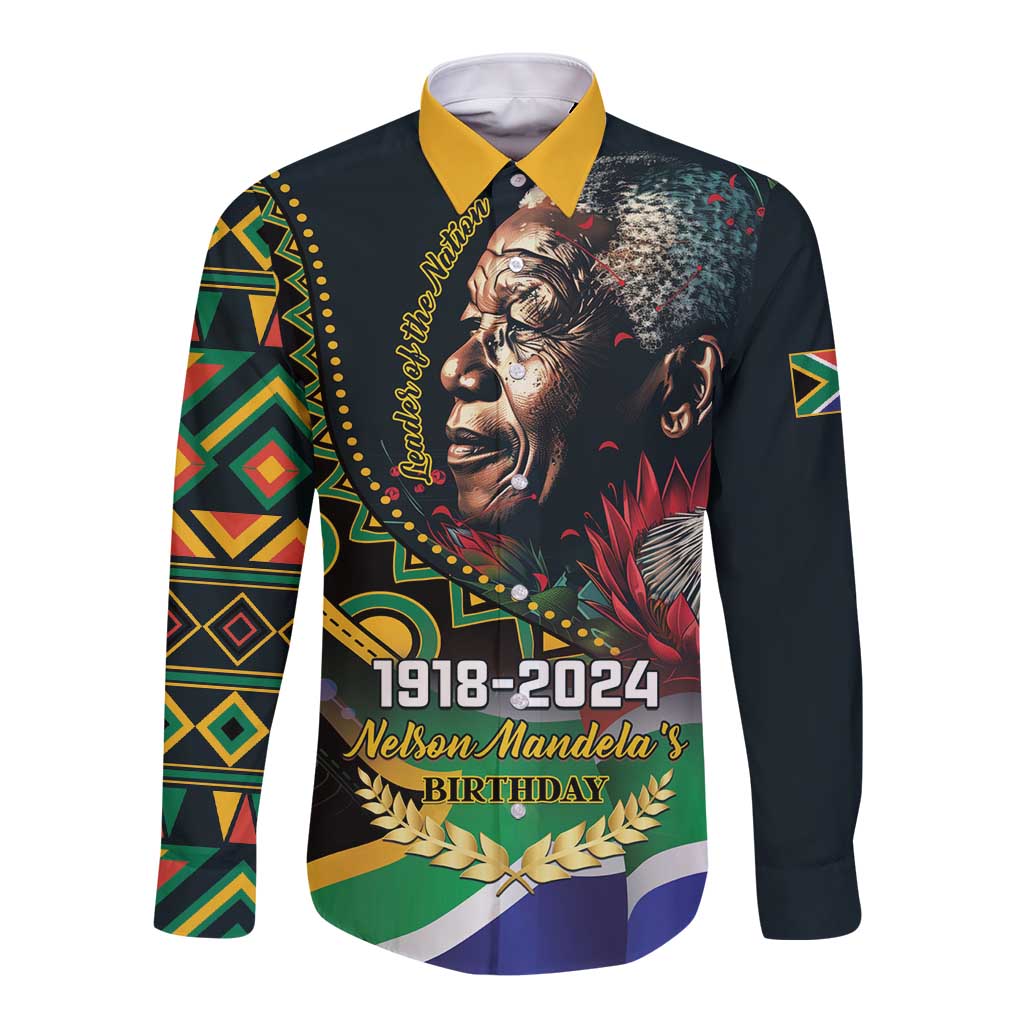Nelson Mandela Birthday Long Sleeve Button Shirt Leader of the Nation - Wonder Print Shop