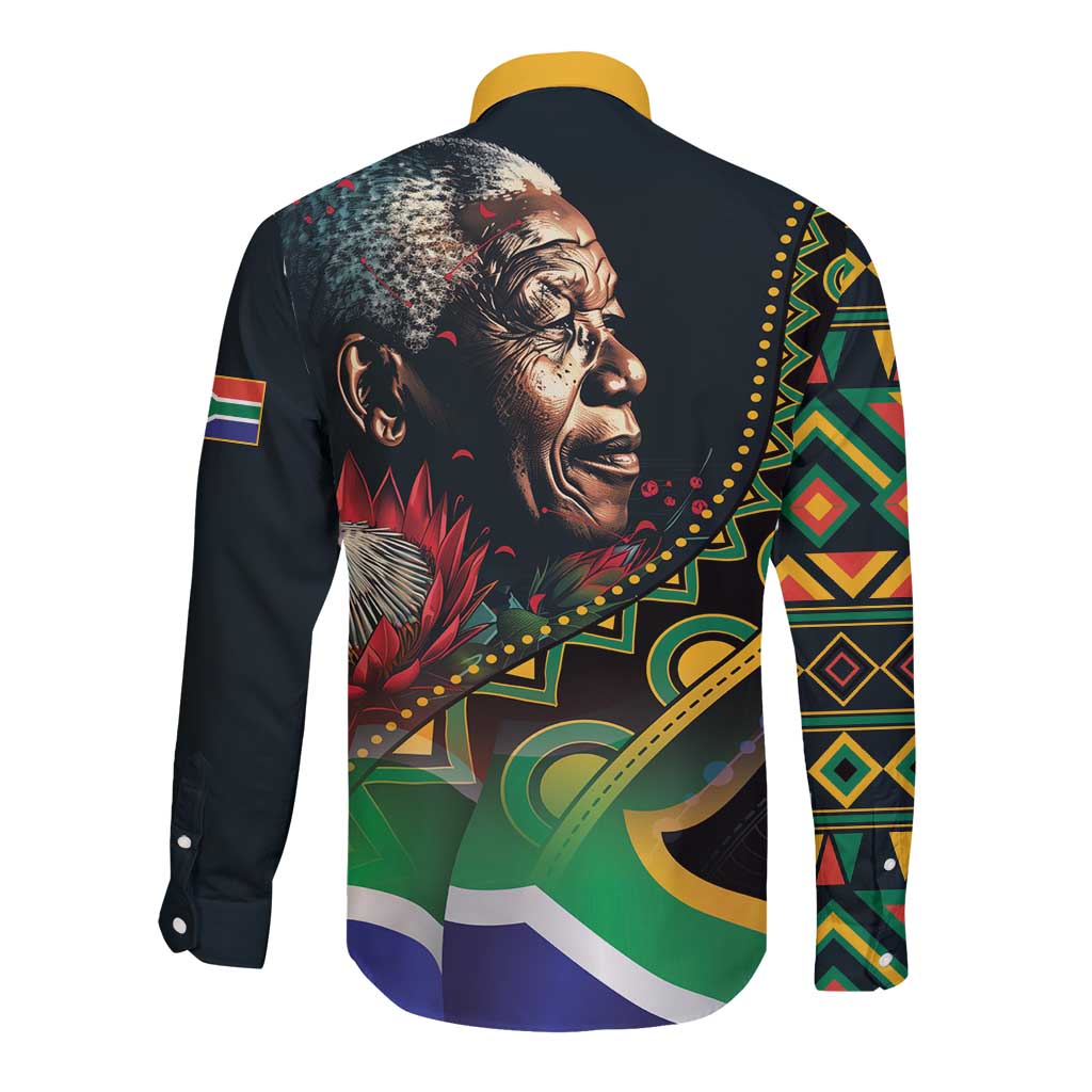 Nelson Mandela Birthday Long Sleeve Button Shirt Leader of the Nation - Wonder Print Shop