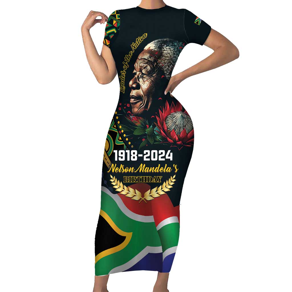 Nelson Mandela Birthday Short Sleeve Bodycon Dress Leader of the Nation - Wonder Print Shop
