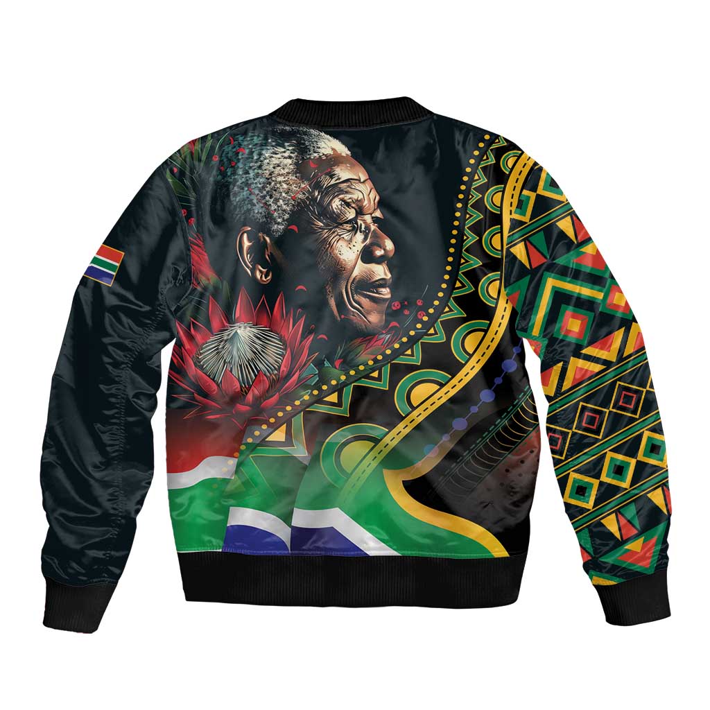 Nelson Mandela Birthday Sleeve Zip Bomber Jacket Leader of the Nation - Wonder Print Shop