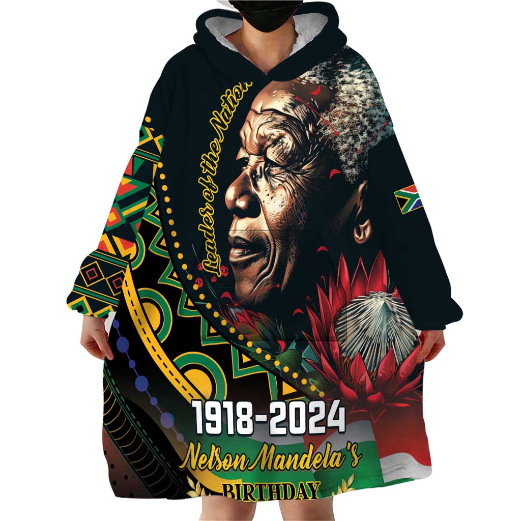 Nelson Mandela Birthday Wearable Blanket Hoodie Leader of the Nation - Wonder Print Shop