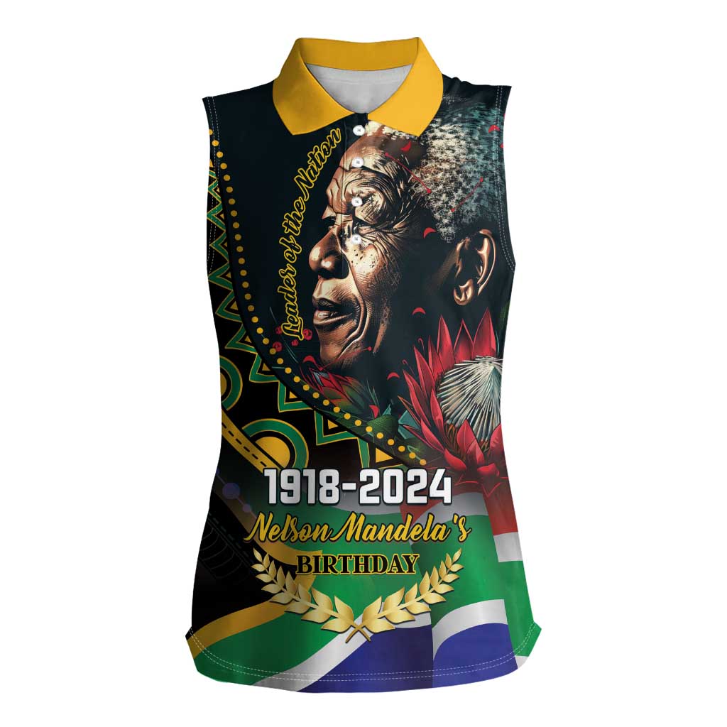 Nelson Mandela Birthday Women Sleeveless Polo Shirt Leader of the Nation - Wonder Print Shop