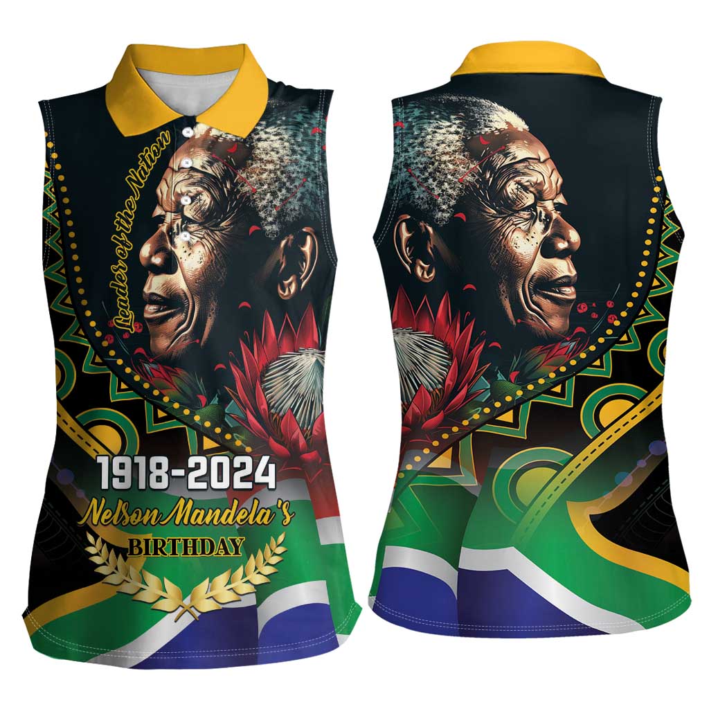 Nelson Mandela Birthday Women Sleeveless Polo Shirt Leader of the Nation - Wonder Print Shop