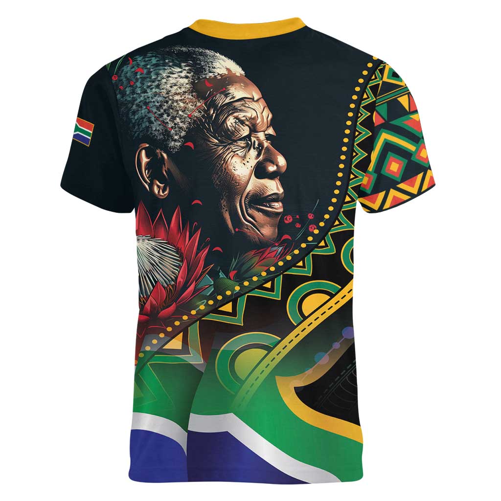 Nelson Mandela Birthday Women V-Neck T-Shirt Leader of the Nation - Wonder Print Shop