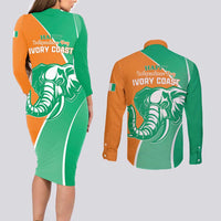 Ivory Coast Independence Day Couples Matching Long Sleeve Bodycon Dress and Long Sleeve Button Shirt Cote d Ivoire Elephant - Wonder Print Shop