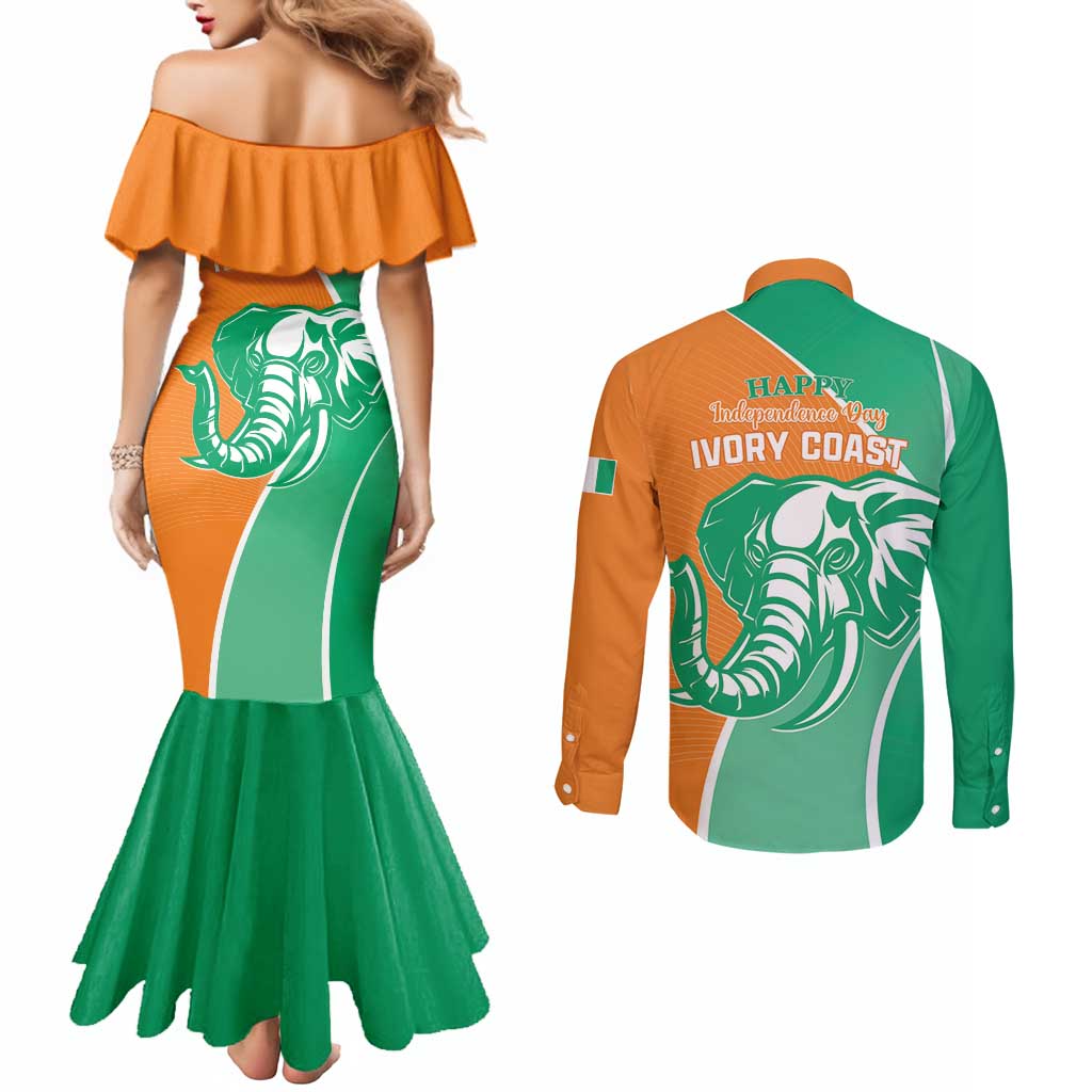Ivory Coast Independence Day Couples Matching Mermaid Dress and Long Sleeve Button Shirt Cote d Ivoire Elephant