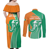 Ivory Coast Independence Day Couples Matching Off Shoulder Maxi Dress and Long Sleeve Button Shirt Cote d Ivoire Elephant - Wonder Print Shop