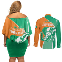 Ivory Coast Independence Day Couples Matching Off Shoulder Short Dress and Long Sleeve Button Shirt Cote d Ivoire Elephant - Wonder Print Shop