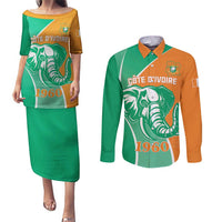 Ivory Coast Independence Day Couples Matching Puletasi and Long Sleeve Button Shirt Cote d Ivoire Elephant - Wonder Print Shop