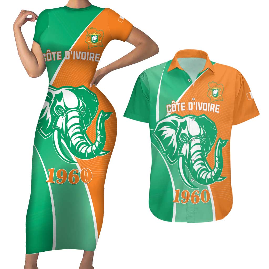 Ivory Coast Independence Day Couples Matching Short Sleeve Bodycon Dress and Hawaiian Shirt Cote d Ivoire Elephant - Wonder Print Shop