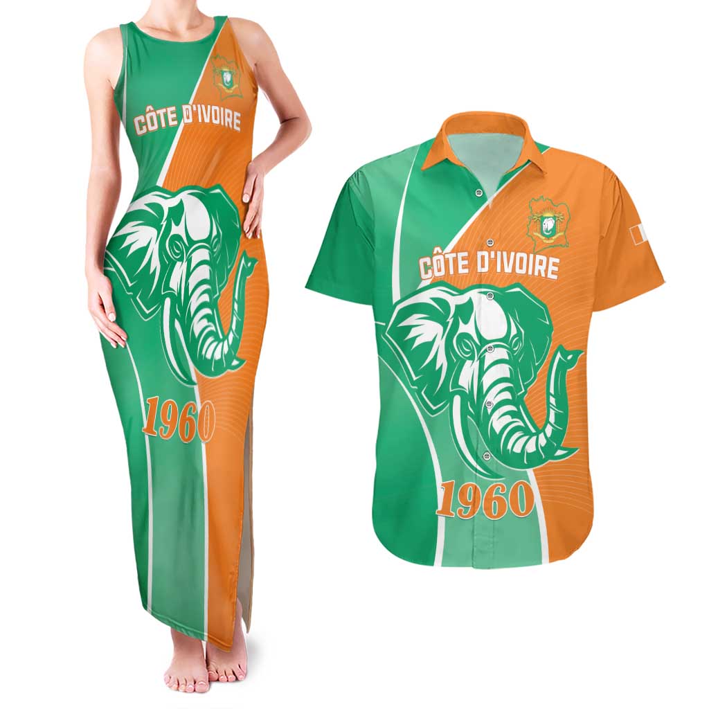 Ivory Coast Independence Day Couples Matching Tank Maxi Dress and Hawaiian Shirt Cote d Ivoire Elephant - Wonder Print Shop