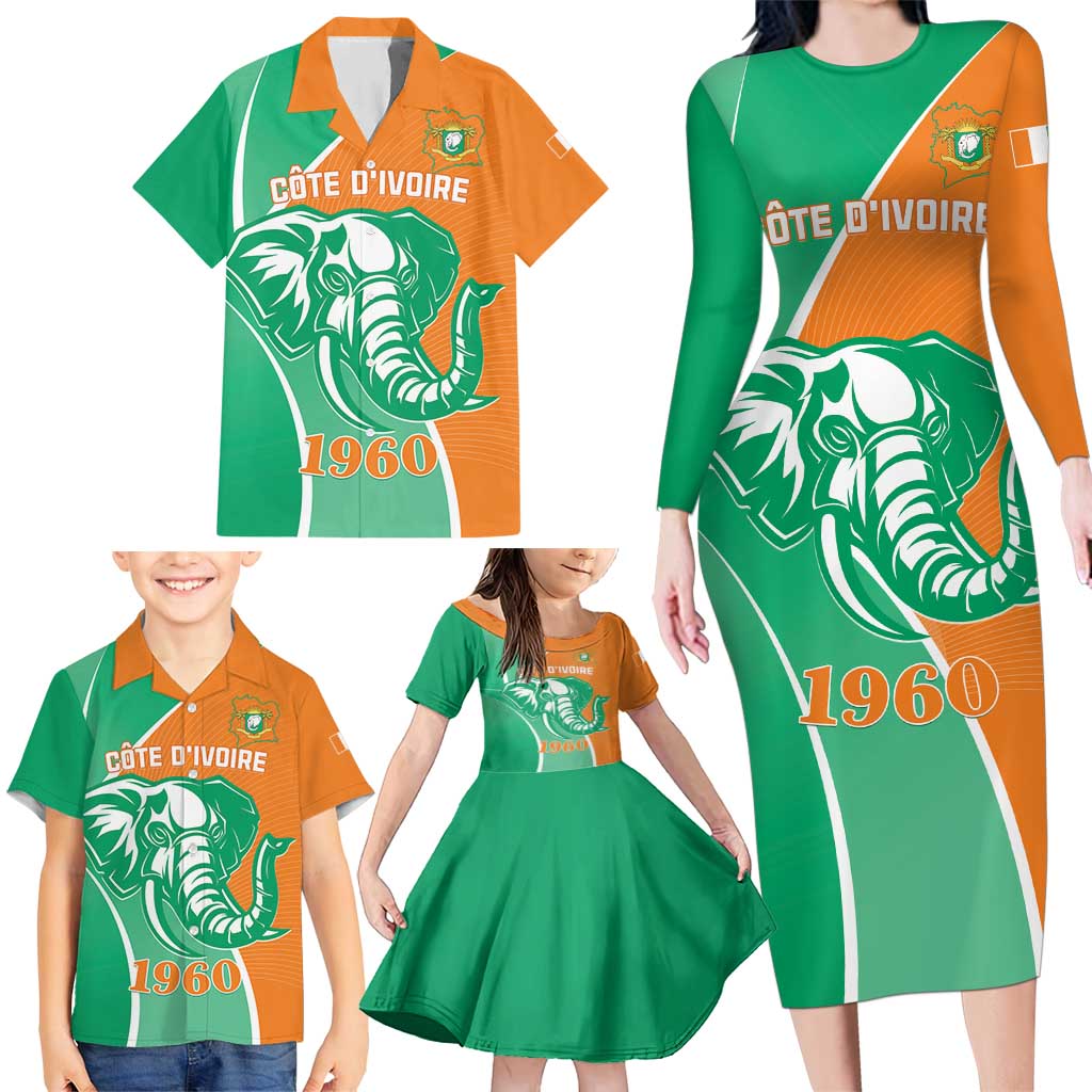Ivory Coast Independence Day Family Matching Long Sleeve Bodycon Dress and Hawaiian Shirt Cote d Ivoire Elephant - Wonder Print Shop