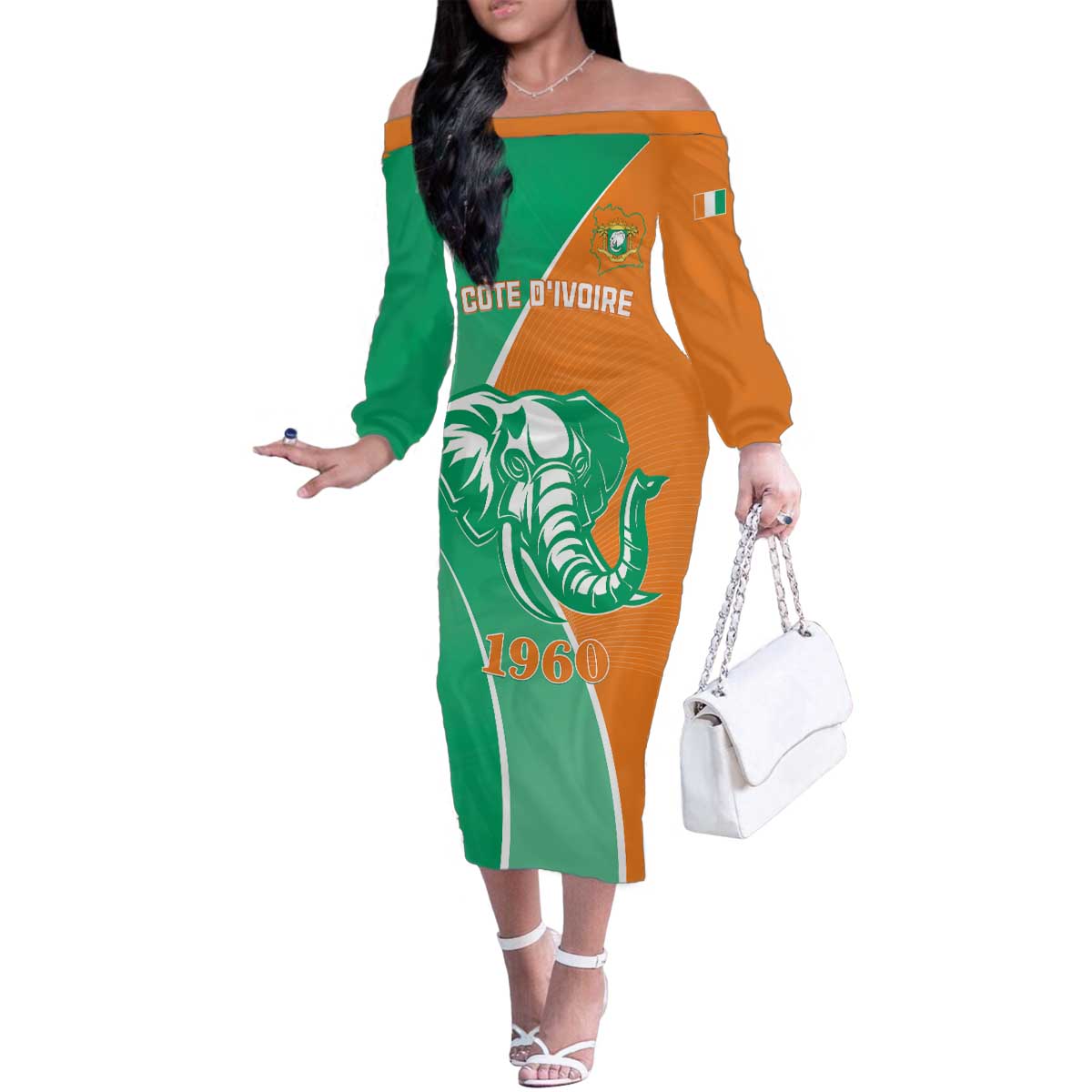 Ivory Coast Independence Day Family Matching Off The Shoulder Long Sleeve Dress and Hawaiian Shirt Cote d Ivoire Elephant - Wonder Print Shop