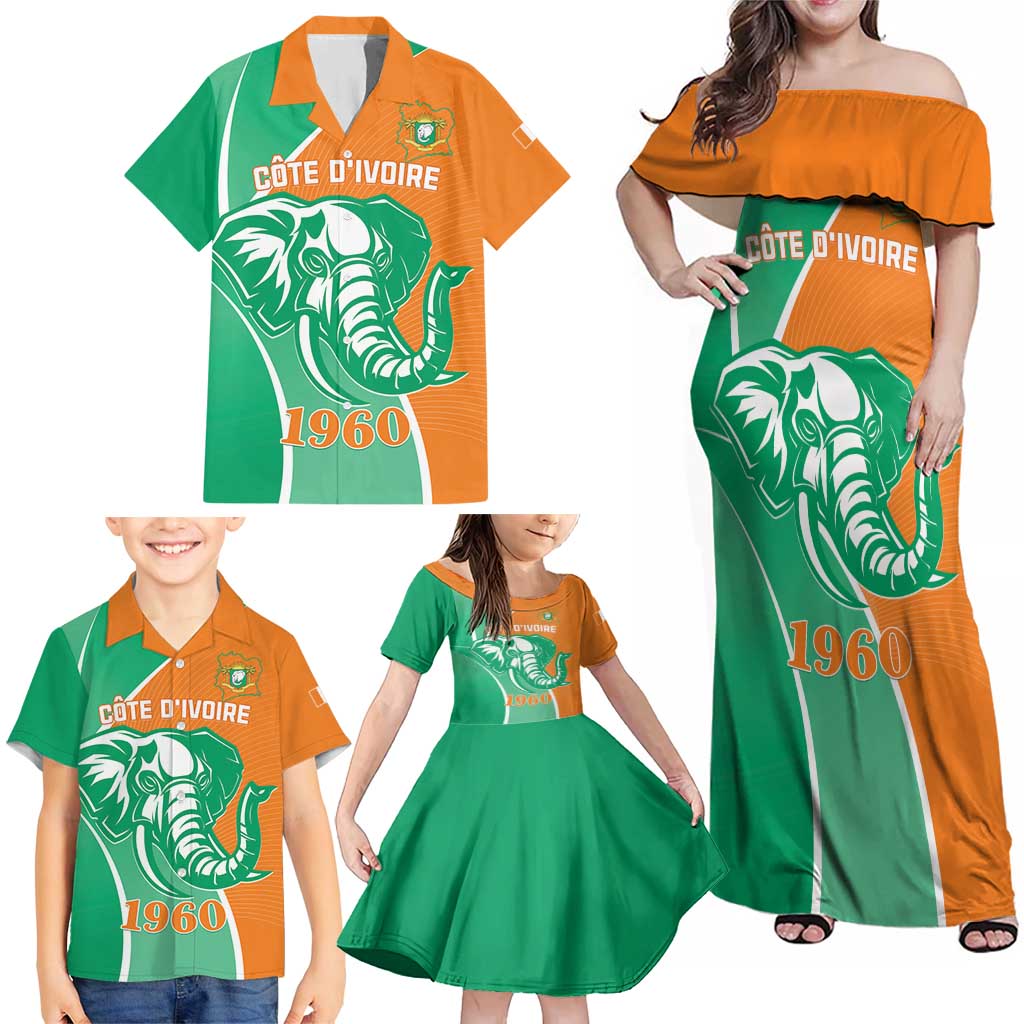 Ivory Coast Independence Day Family Matching Off Shoulder Maxi Dress and Hawaiian Shirt Cote d Ivoire Elephant - Wonder Print Shop
