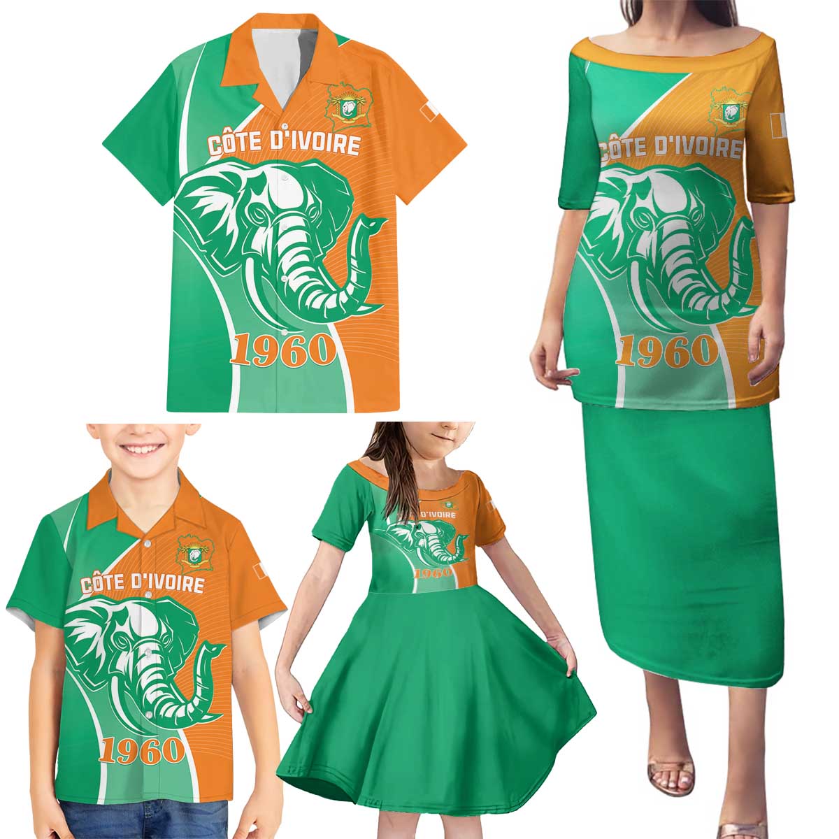 Ivory Coast Independence Day Family Matching Puletasi and Hawaiian Shirt Cote d Ivoire Elephant - Wonder Print Shop