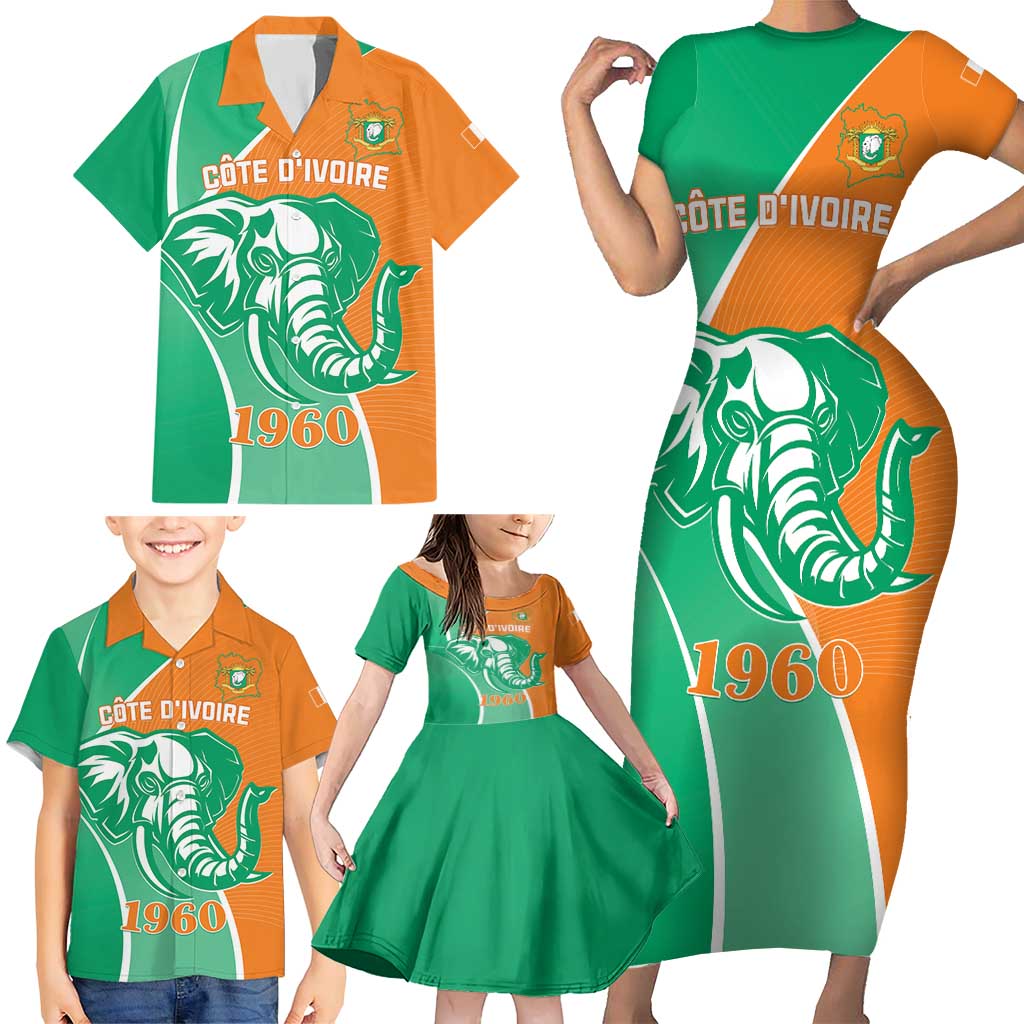 Ivory Coast Independence Day Family Matching Short Sleeve Bodycon Dress and Hawaiian Shirt Cote d Ivoire Elephant - Wonder Print Shop