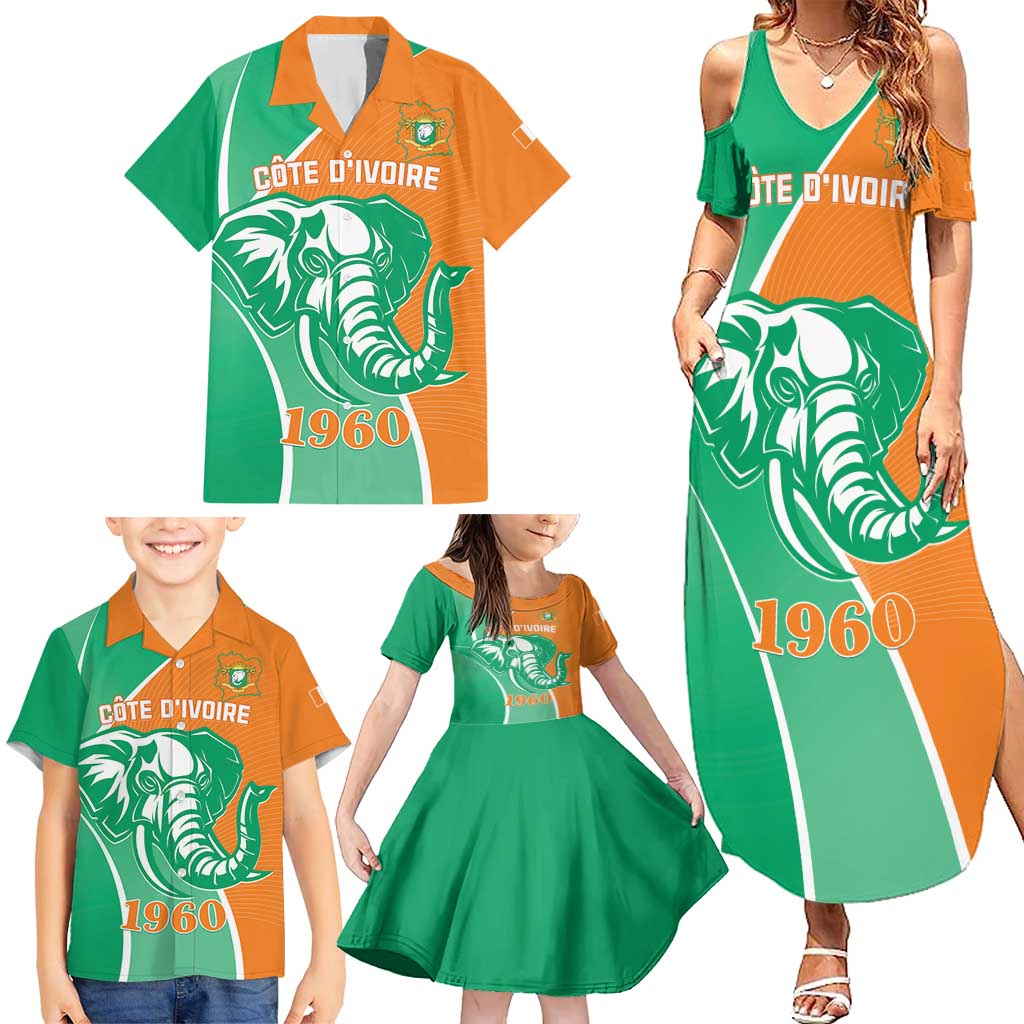 Ivory Coast Independence Day Family Matching Summer Maxi Dress and Hawaiian Shirt Cote d Ivoire Elephant - Wonder Print Shop