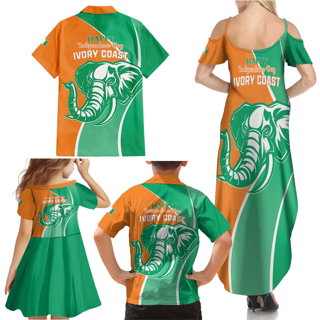 Ivory Coast Independence Day Family Matching Summer Maxi Dress and Hawaiian Shirt Cote d Ivoire Elephant - Wonder Print Shop