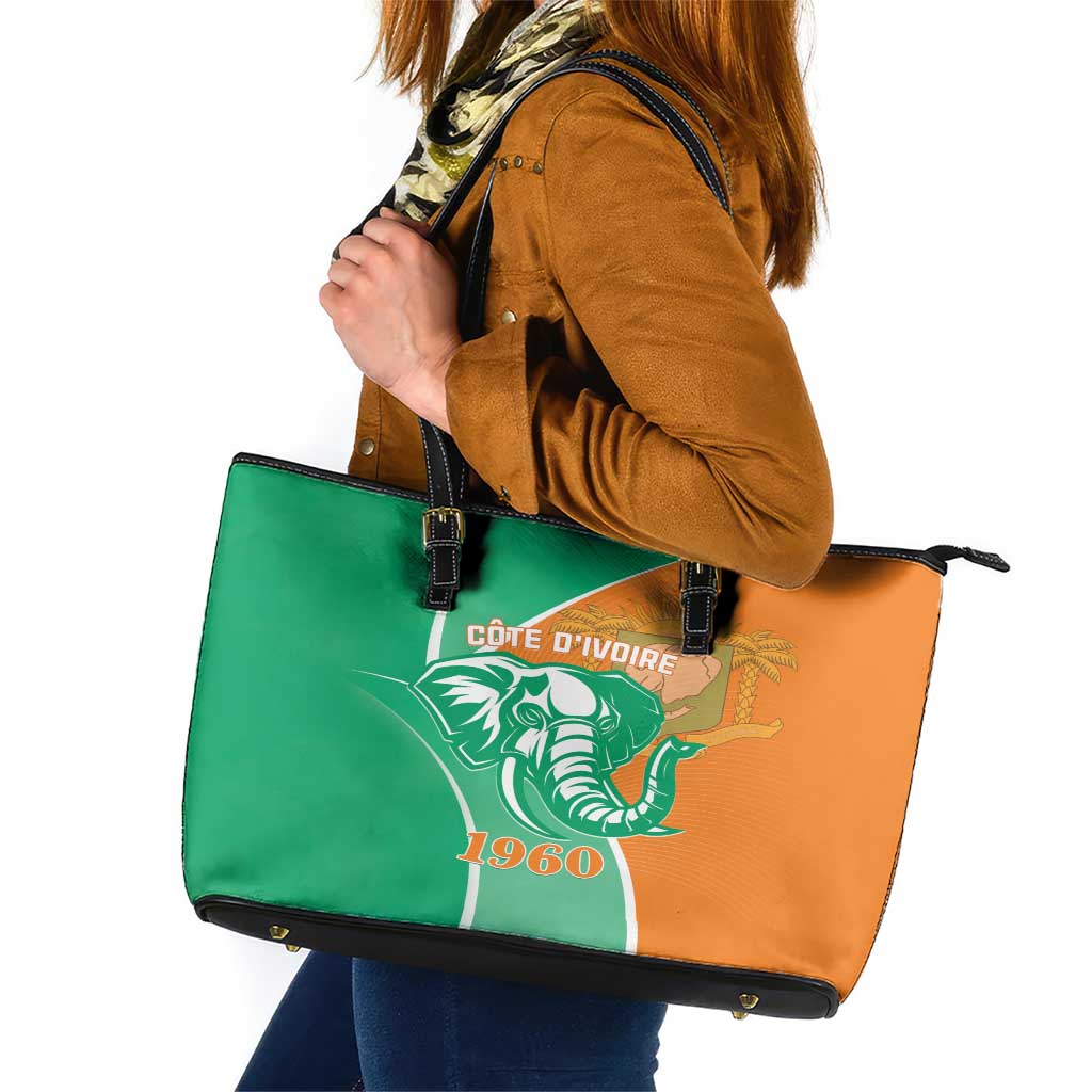 Ivory Coast Independence Day Leather Tote Bag Cote d Ivoire Elephant - Wonder Print Shop