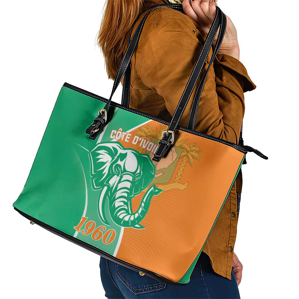 Ivory Coast Independence Day Leather Tote Bag Cote d Ivoire Elephant - Wonder Print Shop