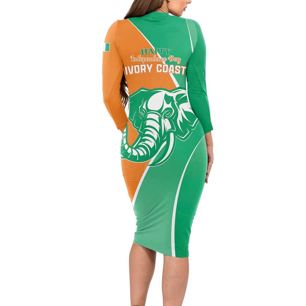 Ivory Coast Independence Day Long Sleeve Bodycon Dress Cote d Ivoire Elephant - Wonder Print Shop