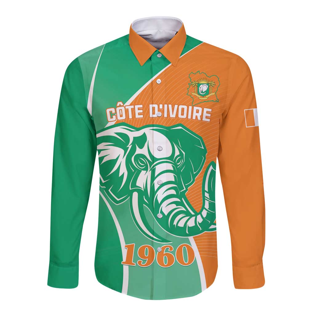 Ivory Coast Independence Day Long Sleeve Button Shirt Cote d Ivoire Elephant - Wonder Print Shop