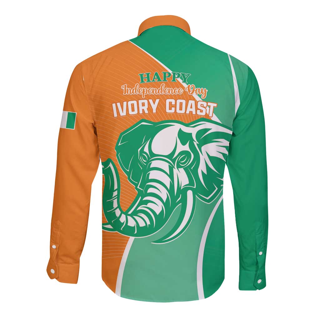Ivory Coast Independence Day Long Sleeve Button Shirt Cote d Ivoire Elephant - Wonder Print Shop
