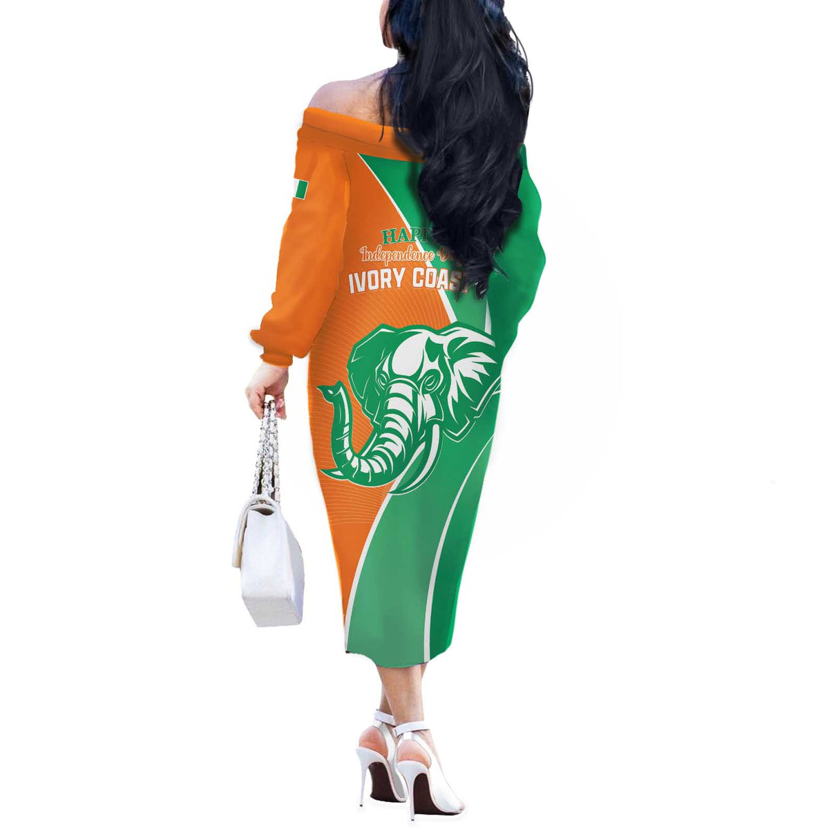 Ivory Coast Independence Day Off The Shoulder Long Sleeve Dress Cote d Ivoire Elephant - Wonder Print Shop