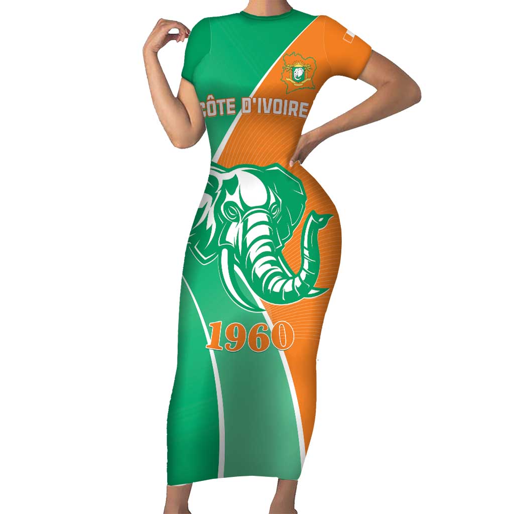 Ivory Coast Independence Day Short Sleeve Bodycon Dress Cote d Ivoire Elephant - Wonder Print Shop