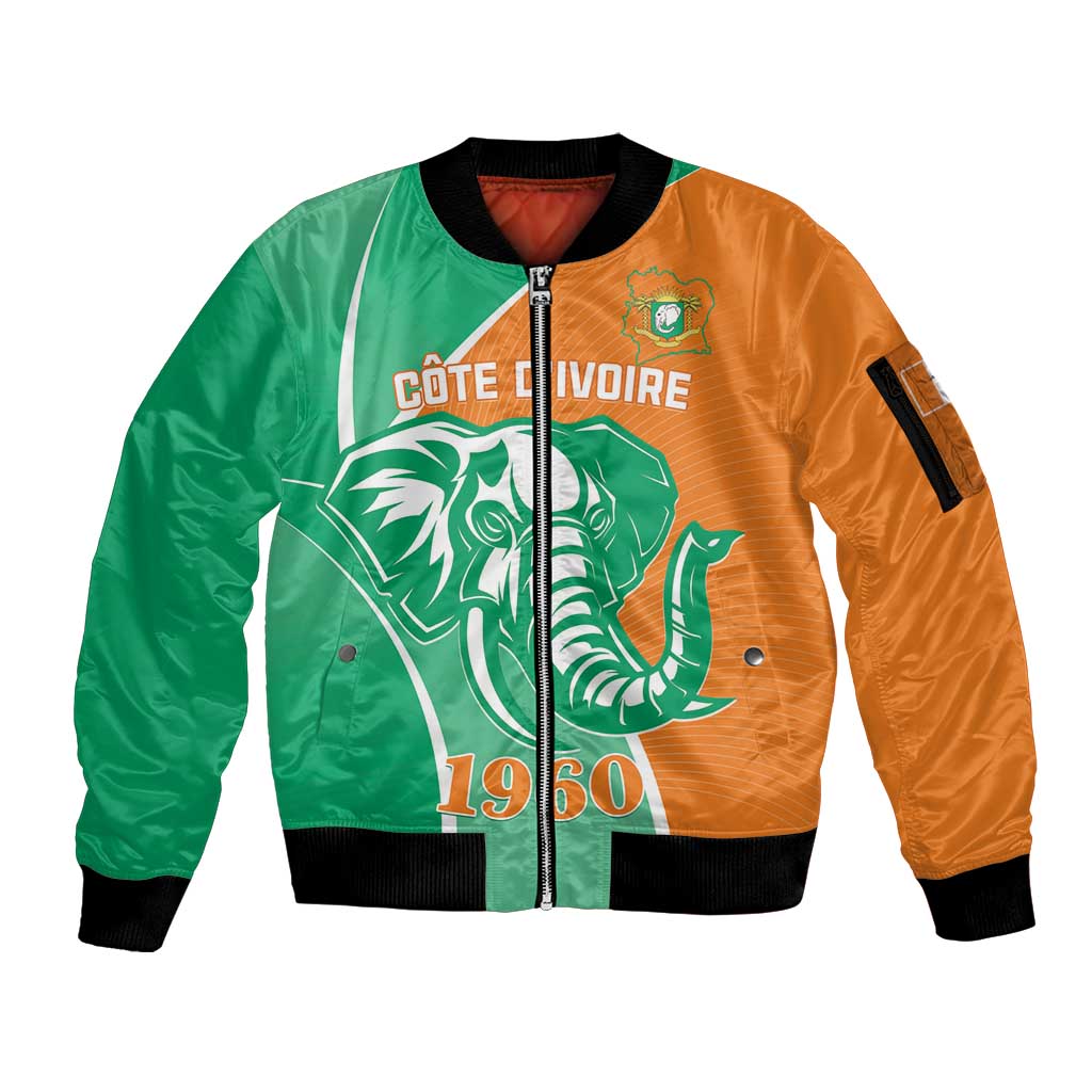 Ivory Coast Independence Day Sleeve Zip Bomber Jacket Cote d Ivoire Elephant - Wonder Print Shop