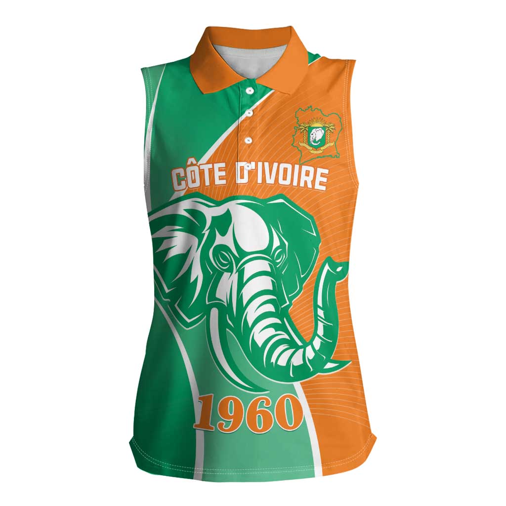 Ivory Coast Independence Day Women Sleeveless Polo Shirt Cote d Ivoire Elephant - Wonder Print Shop