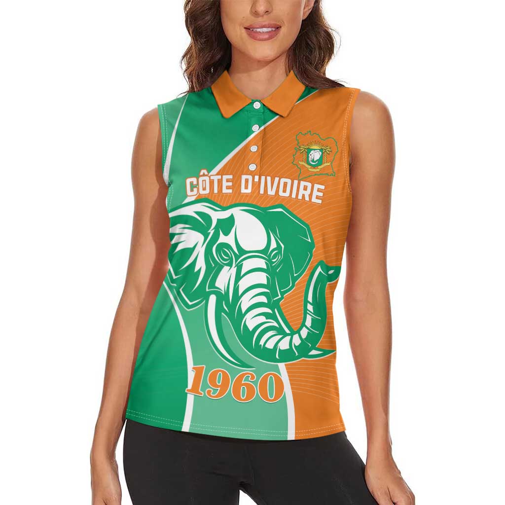 Ivory Coast Independence Day Women Sleeveless Polo Shirt Cote d Ivoire Elephant - Wonder Print Shop