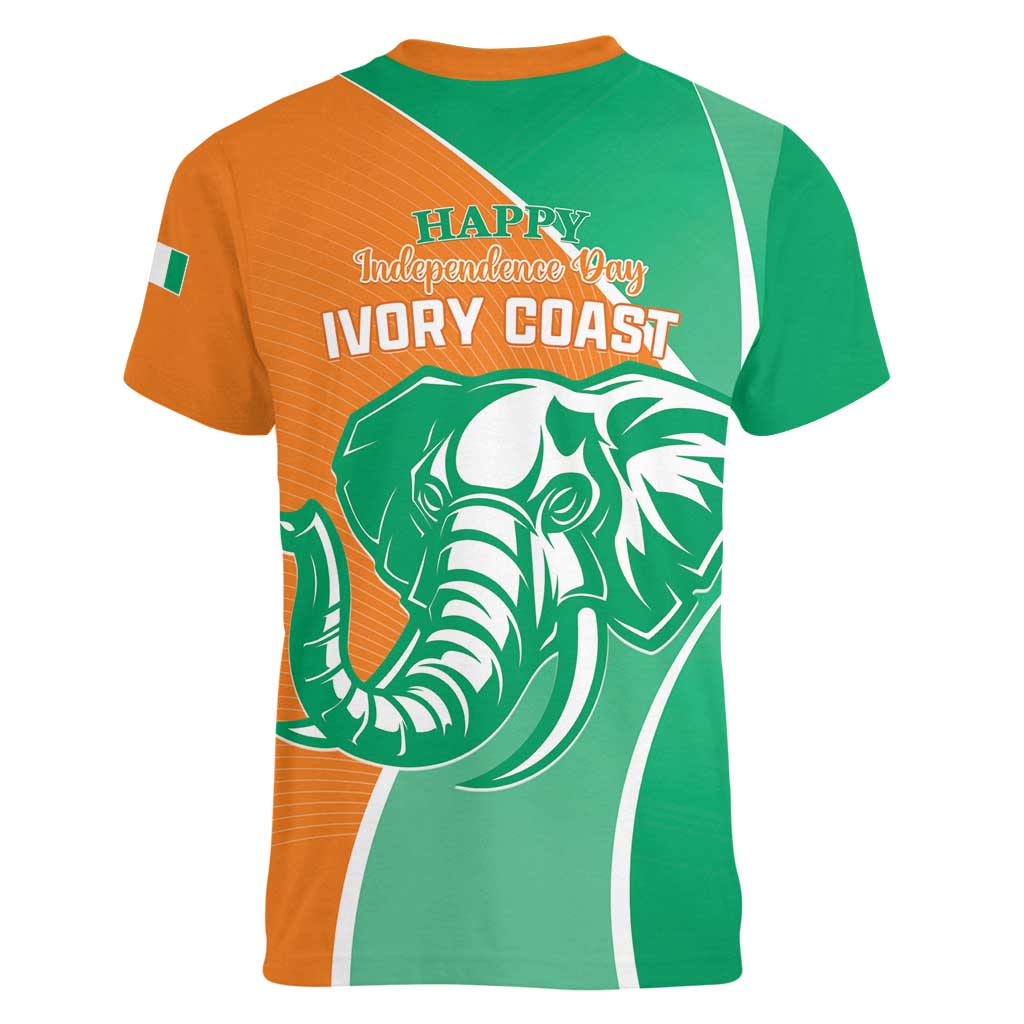 Ivory Coast Independence Day Women V-Neck T-Shirt Cote d Ivoire Elephant - Wonder Print Shop