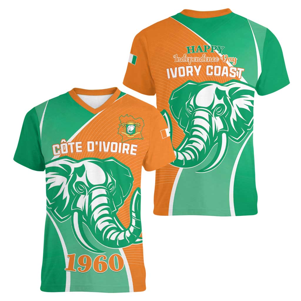 Ivory Coast Independence Day Women V-Neck T-Shirt Cote d Ivoire Elephant - Wonder Print Shop
