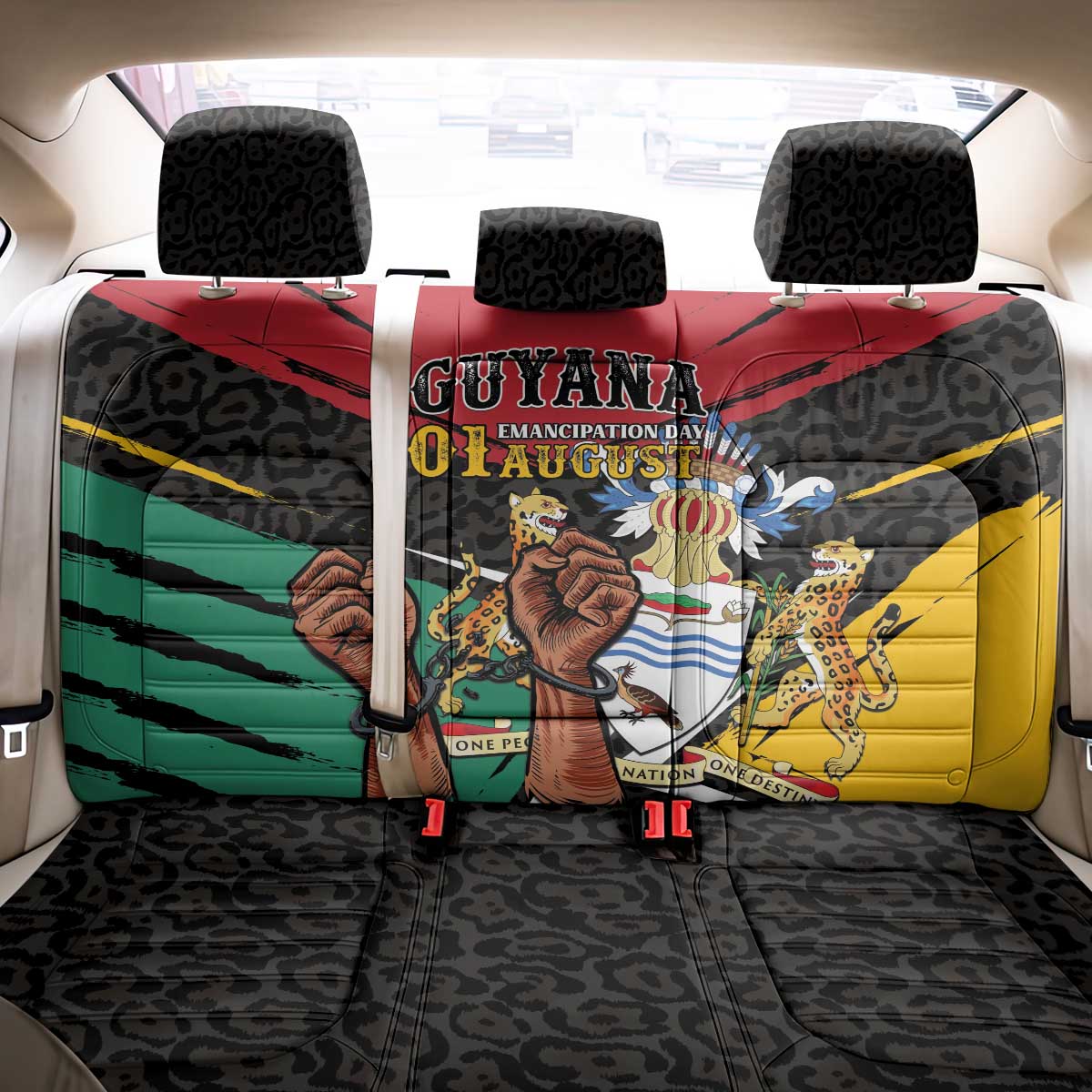 Guyana Emancipation Day Back Car Seat Cover Jaguar Skin Pattern - Wonder Print Shop
